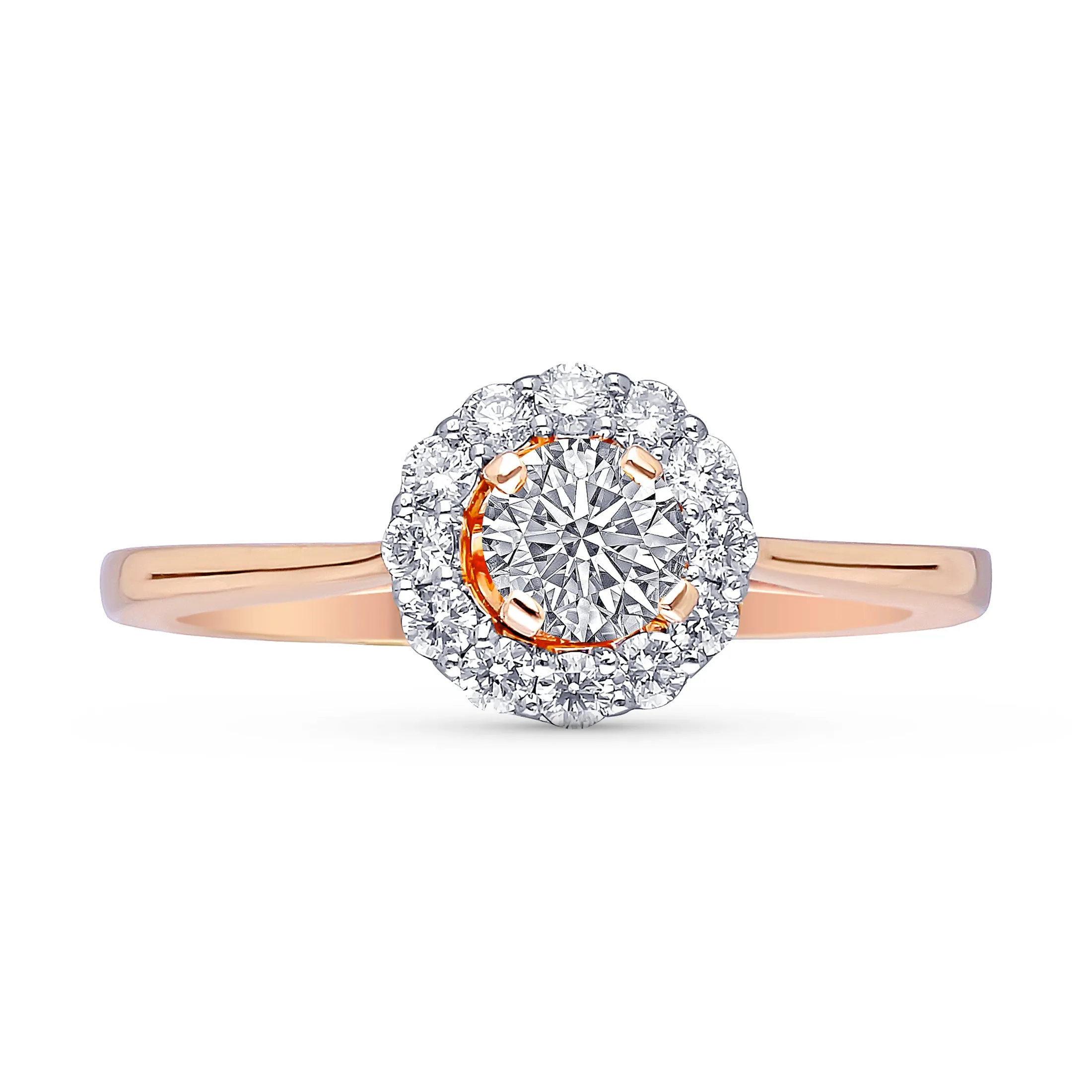 Kallati Eternal Round Halo Diamond Engagement Ring in 14K Rose Gold