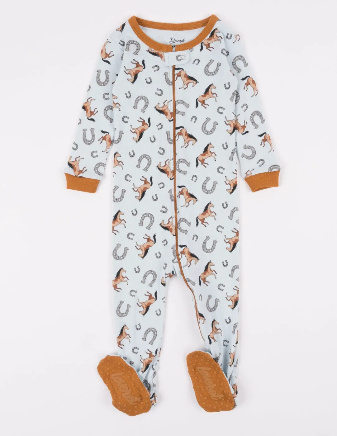 Kid's Footed Light Blue Horse Pajamas