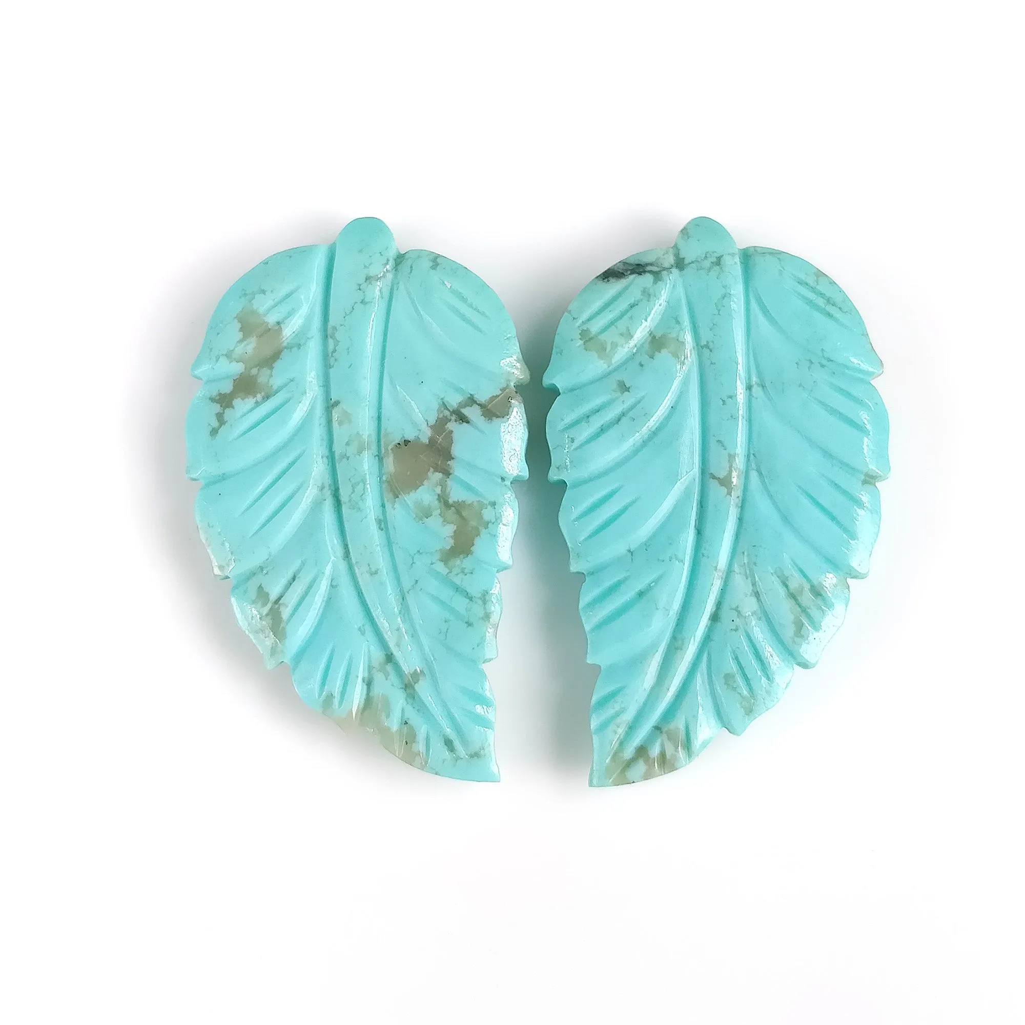 Kingman Arizona TURQUOISE Gemstone Carving December Birthstone : 23.50cts Natural Turquoise Hand Carved Indian LEAVES 31*19mm Pair