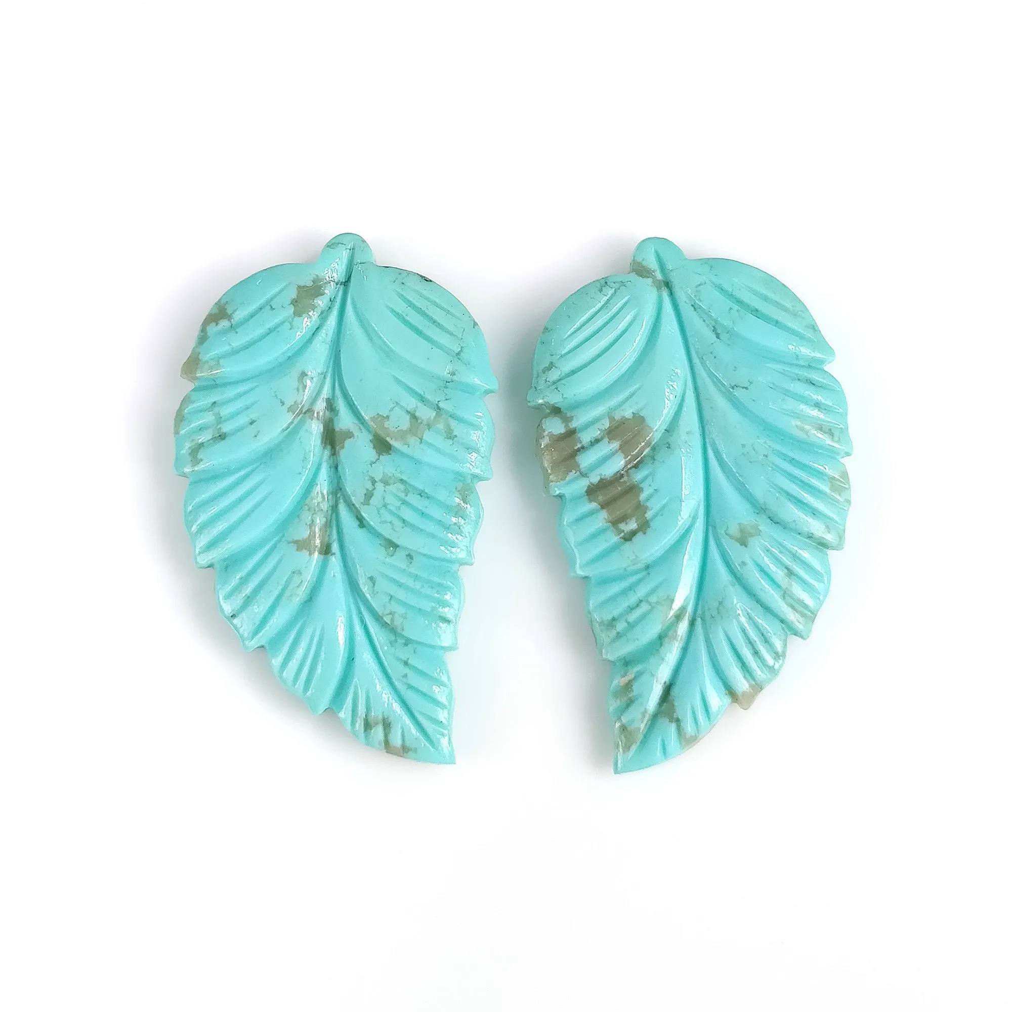 Kingman Arizona TURQUOISE Gemstone Carving December Birthstone : 23.50cts Natural Turquoise Hand Carved Indian LEAVES 31*19mm Pair