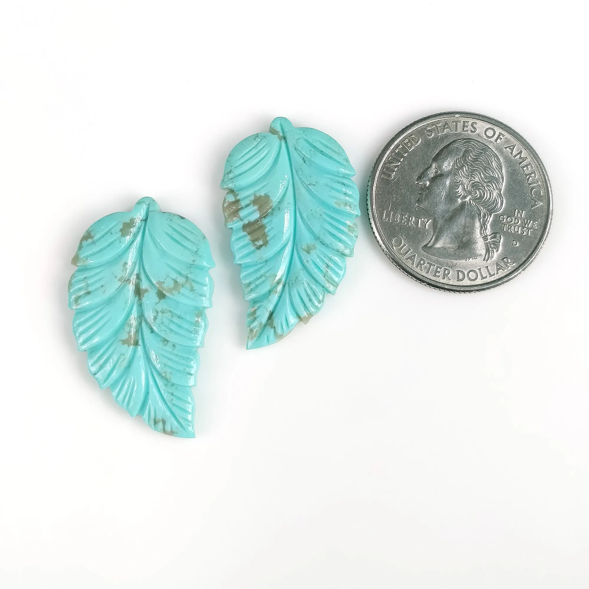 Kingman Arizona TURQUOISE Gemstone Carving December Birthstone : 23.50cts Natural Turquoise Hand Carved Indian LEAVES 31*19mm Pair