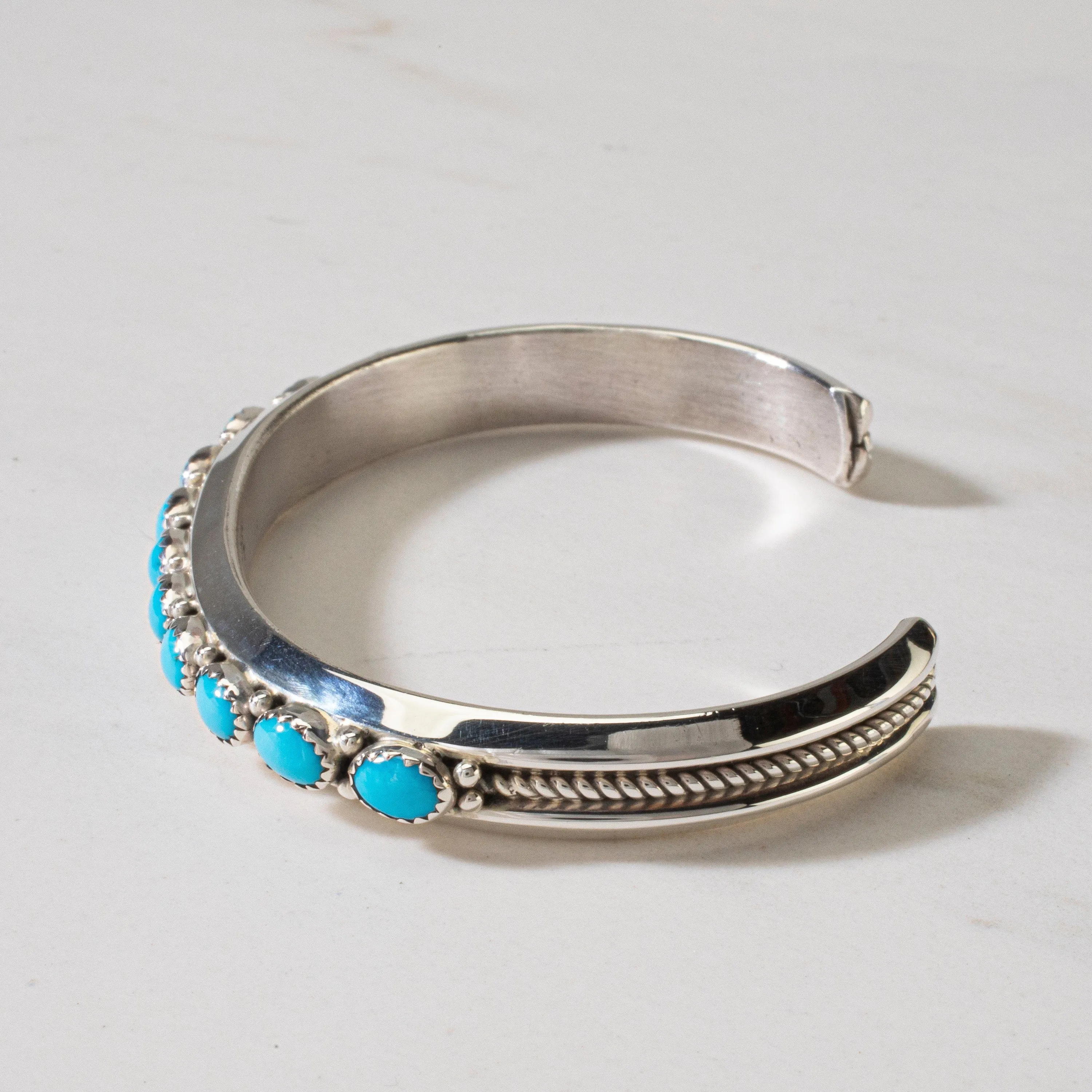 L. Sheka Sleeping Beauty Turquoise USA Native American Made 925 Sterling Silver Cuff