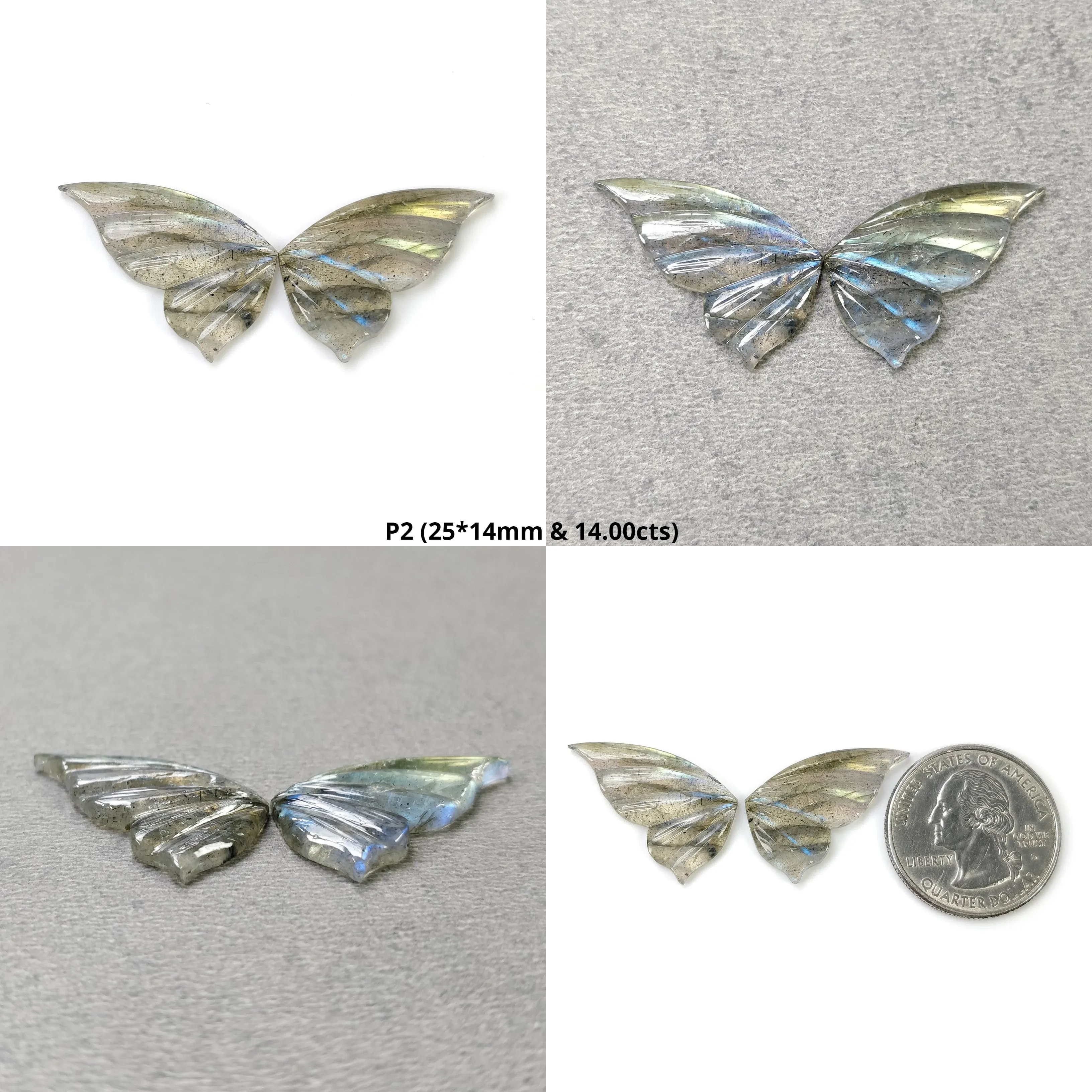 LABRADORITE Gemstone Carving : Natural Untreated Unheated Labradorite Gemstone Hand Carved Butterfly Pair (With Video)