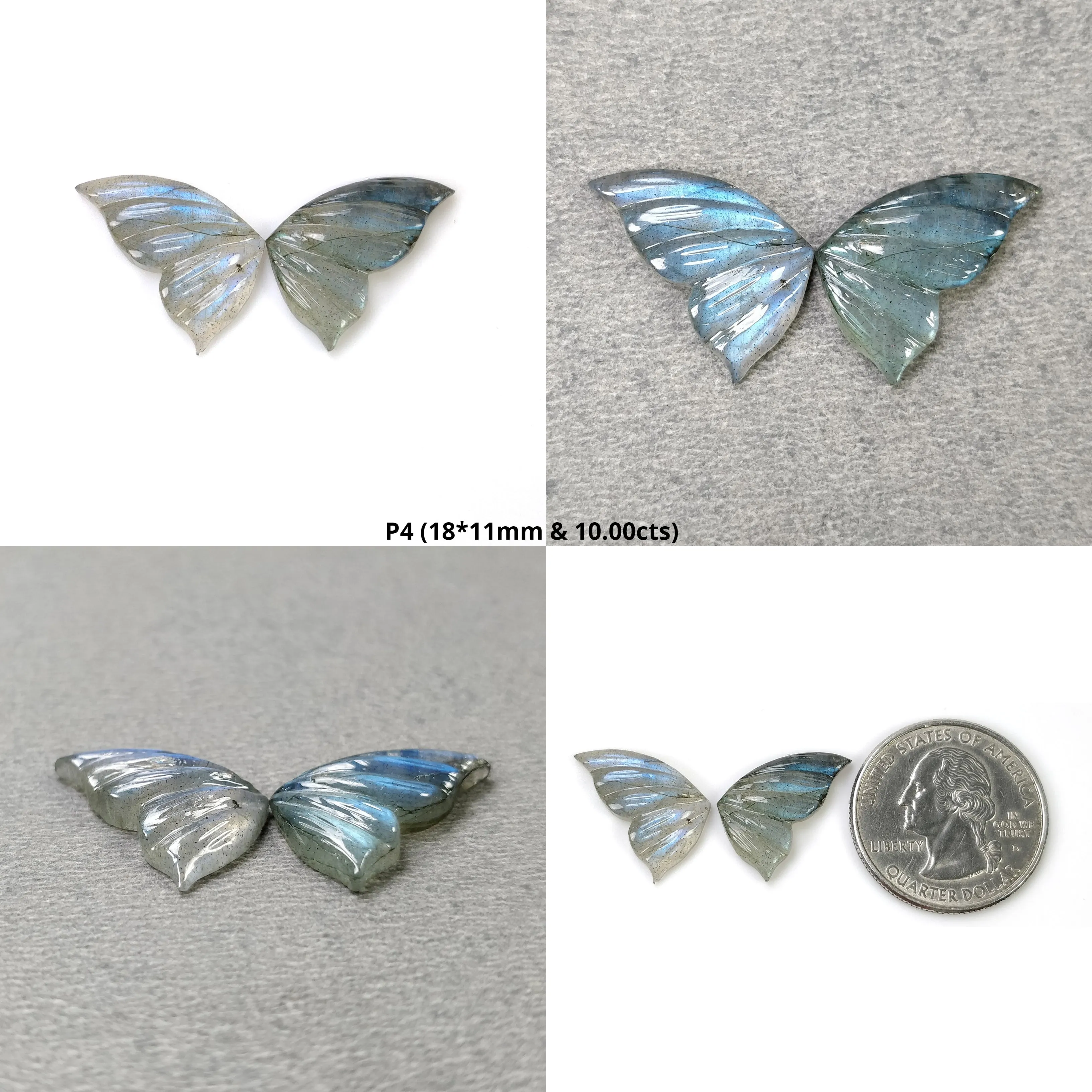 LABRADORITE Gemstone Carving : Natural Untreated Unheated Labradorite Gemstone Hand Carved Butterfly Pair (With Video)