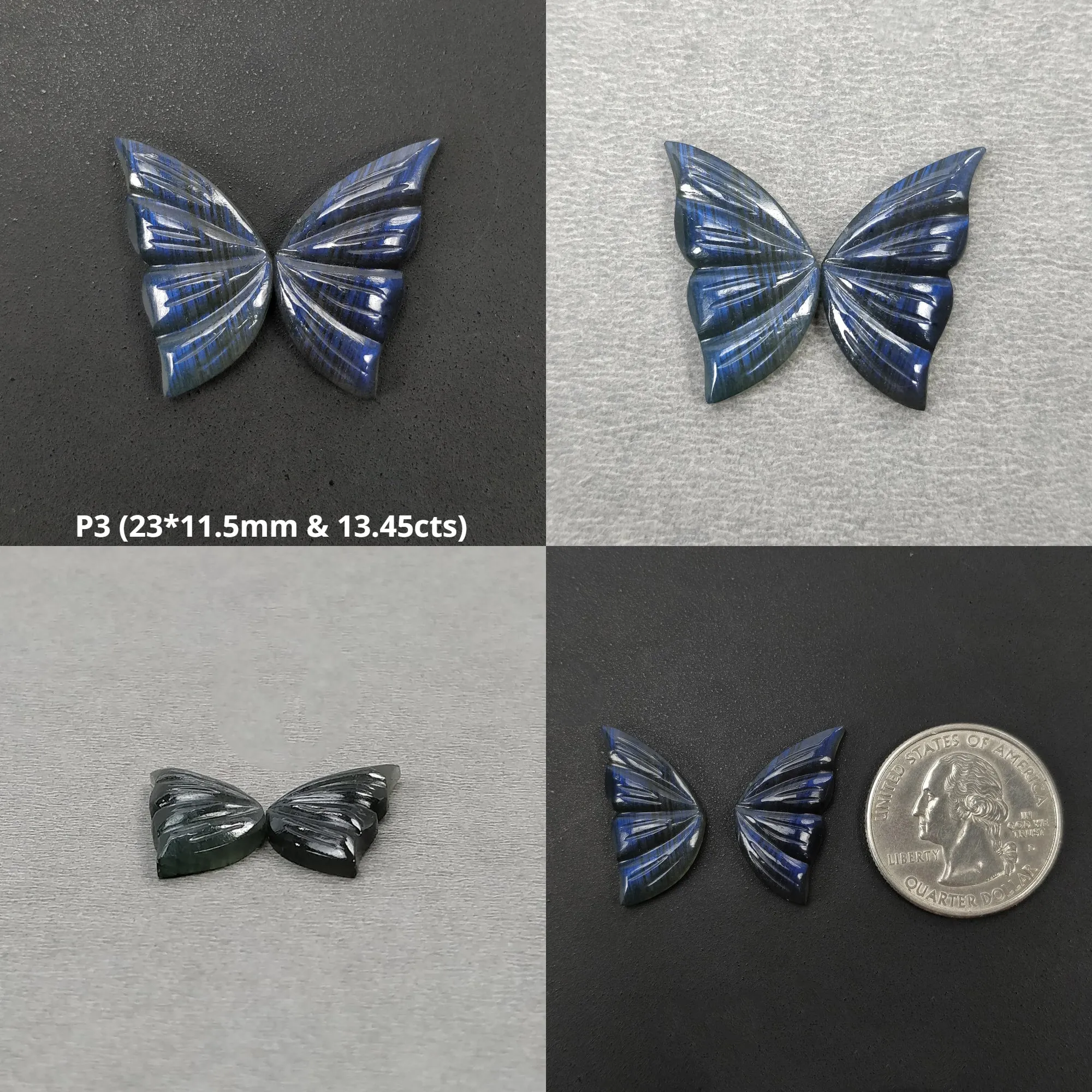 LABRADORITE Gemstone Carving : Natural Untreated Unheated Labradorite Hand Carved Butterfly Sets