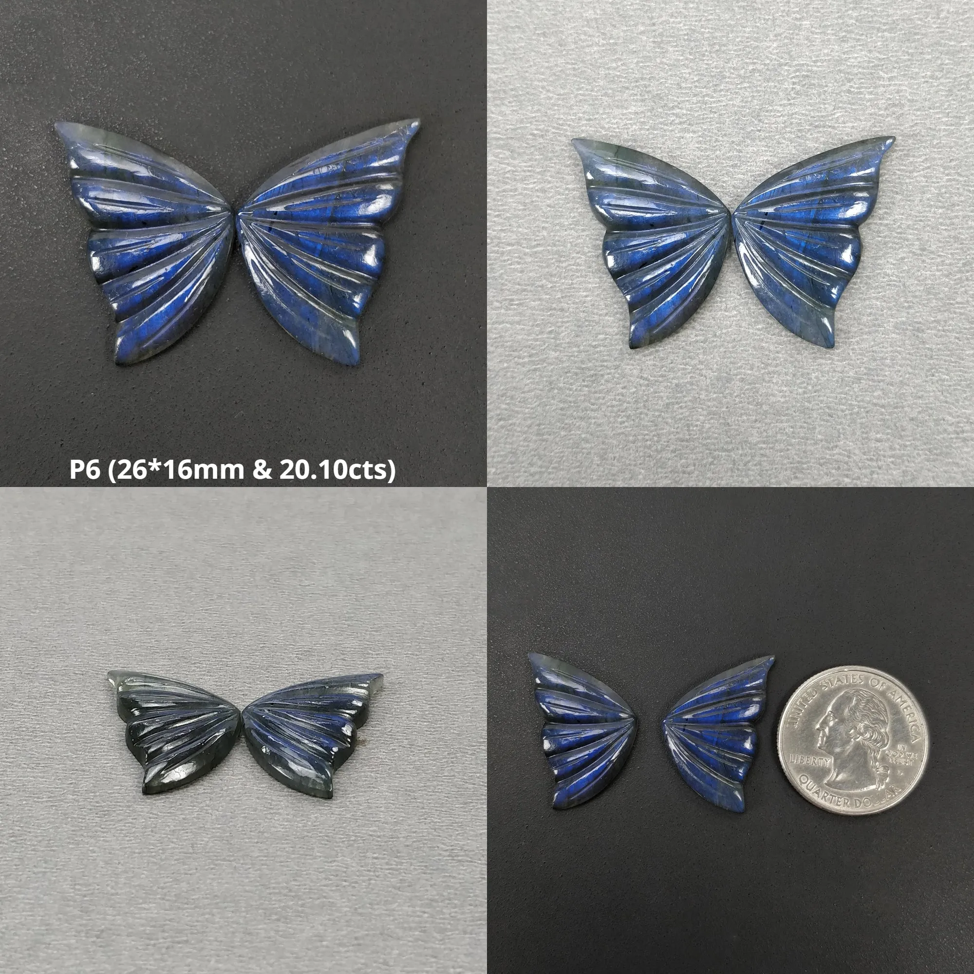 LABRADORITE Gemstone Carving : Natural Untreated Unheated Labradorite Hand Carved Butterfly Sets