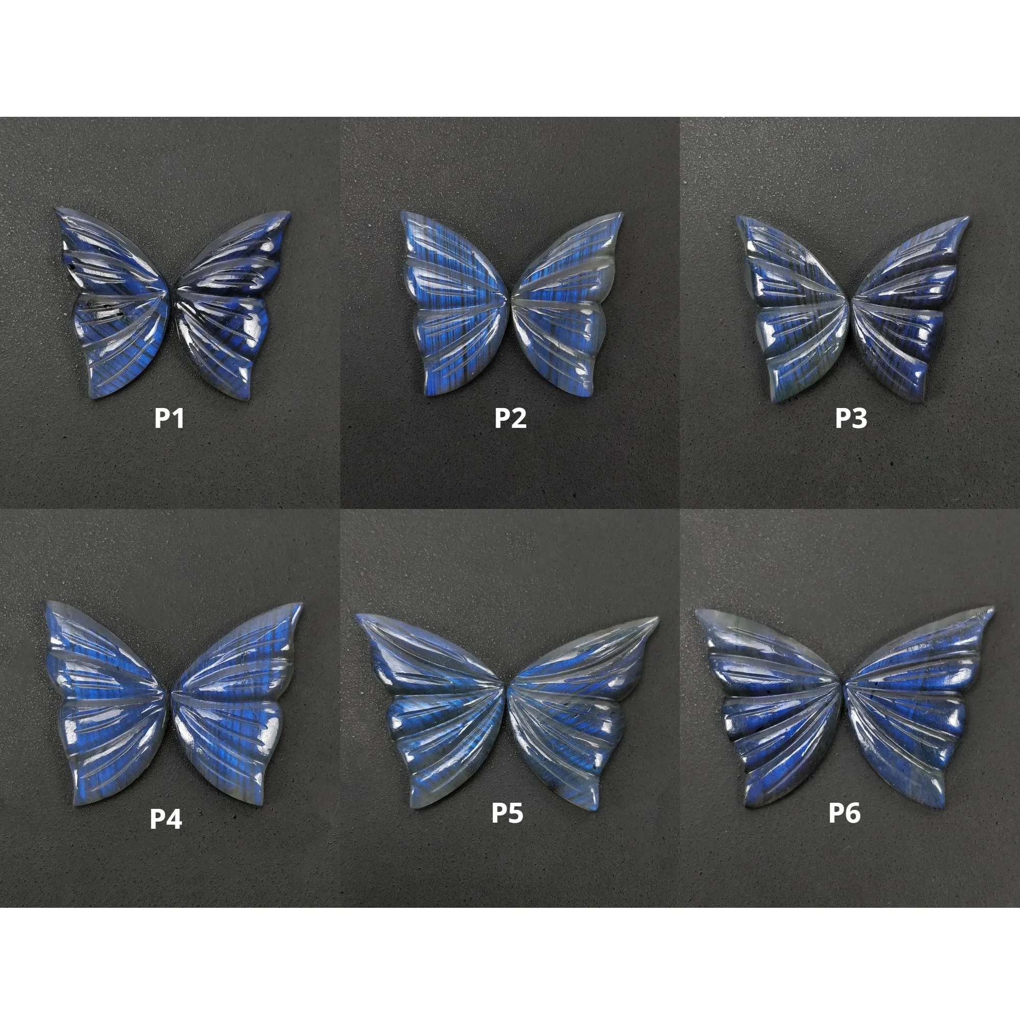 LABRADORITE Gemstone Carving : Natural Untreated Unheated Labradorite Hand Carved Butterfly Sets