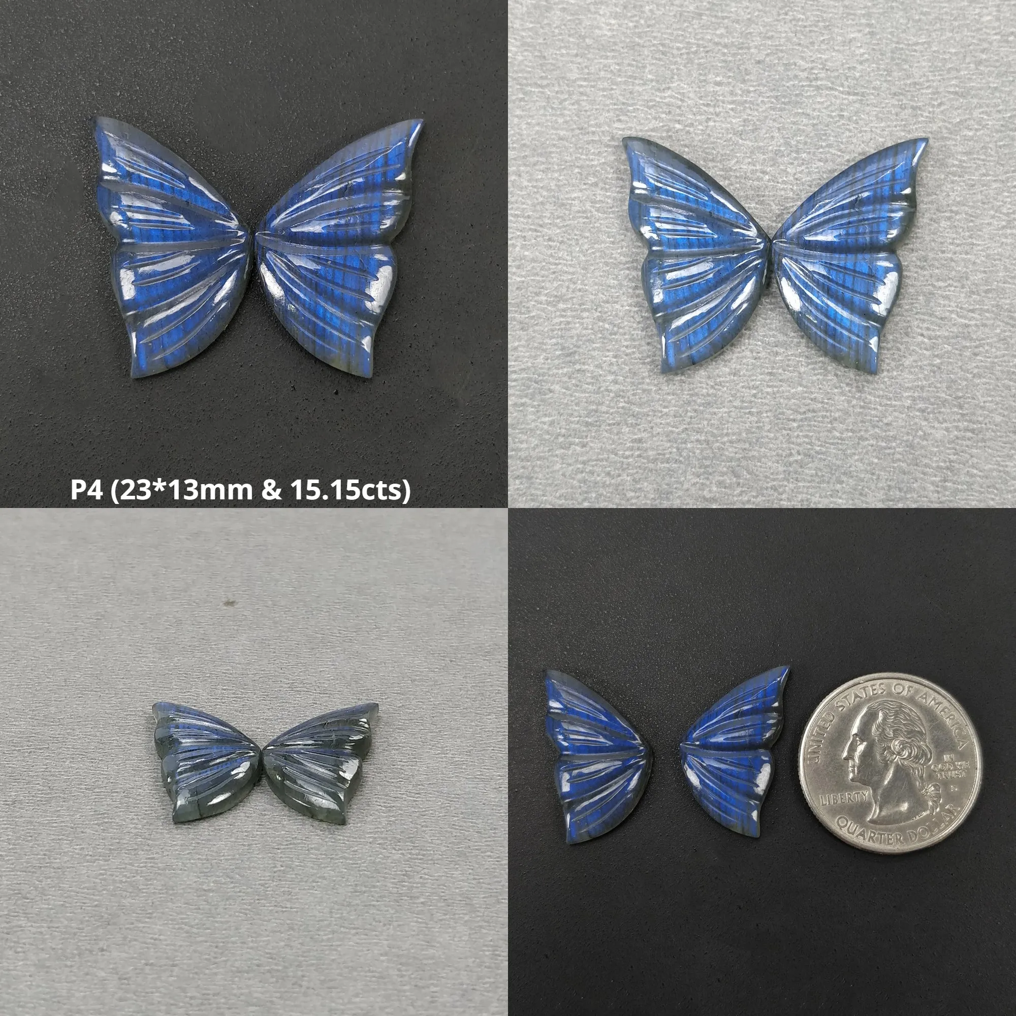 LABRADORITE Gemstone Carving : Natural Untreated Unheated Labradorite Hand Carved Butterfly Sets