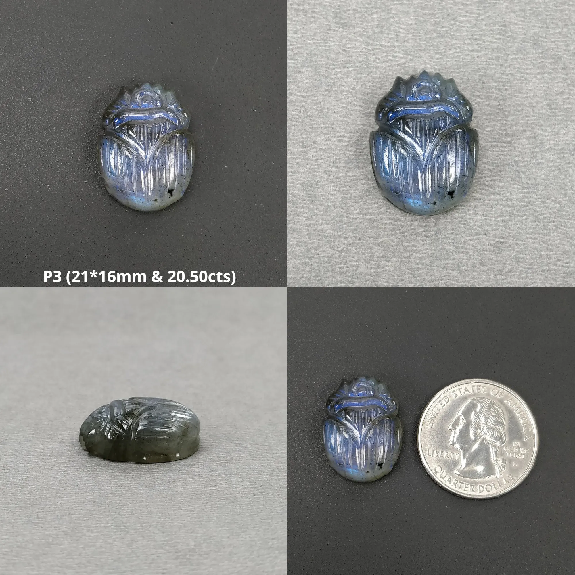 LABRADORITE Gemstone Carving : Natural Untreated Unheated Labradorite Hand Carved Scarabs