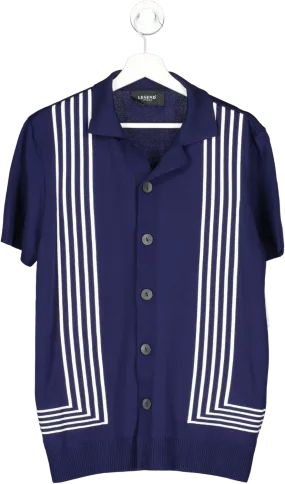 Legend London Blue Revere Collar Striped Knit Polo UK L