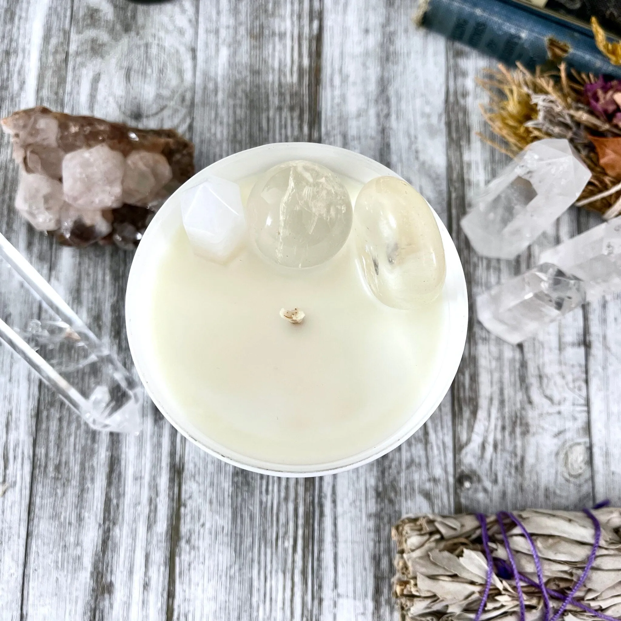 Lemon Verbena Candle with Clear Quartz - Moss & Moon Apothecary Luxury Soy Crystal Candle /