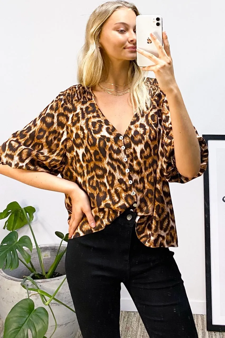 Leona Leopard Top - Brown