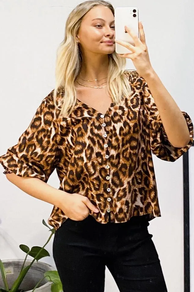 Leona Leopard Top - Brown