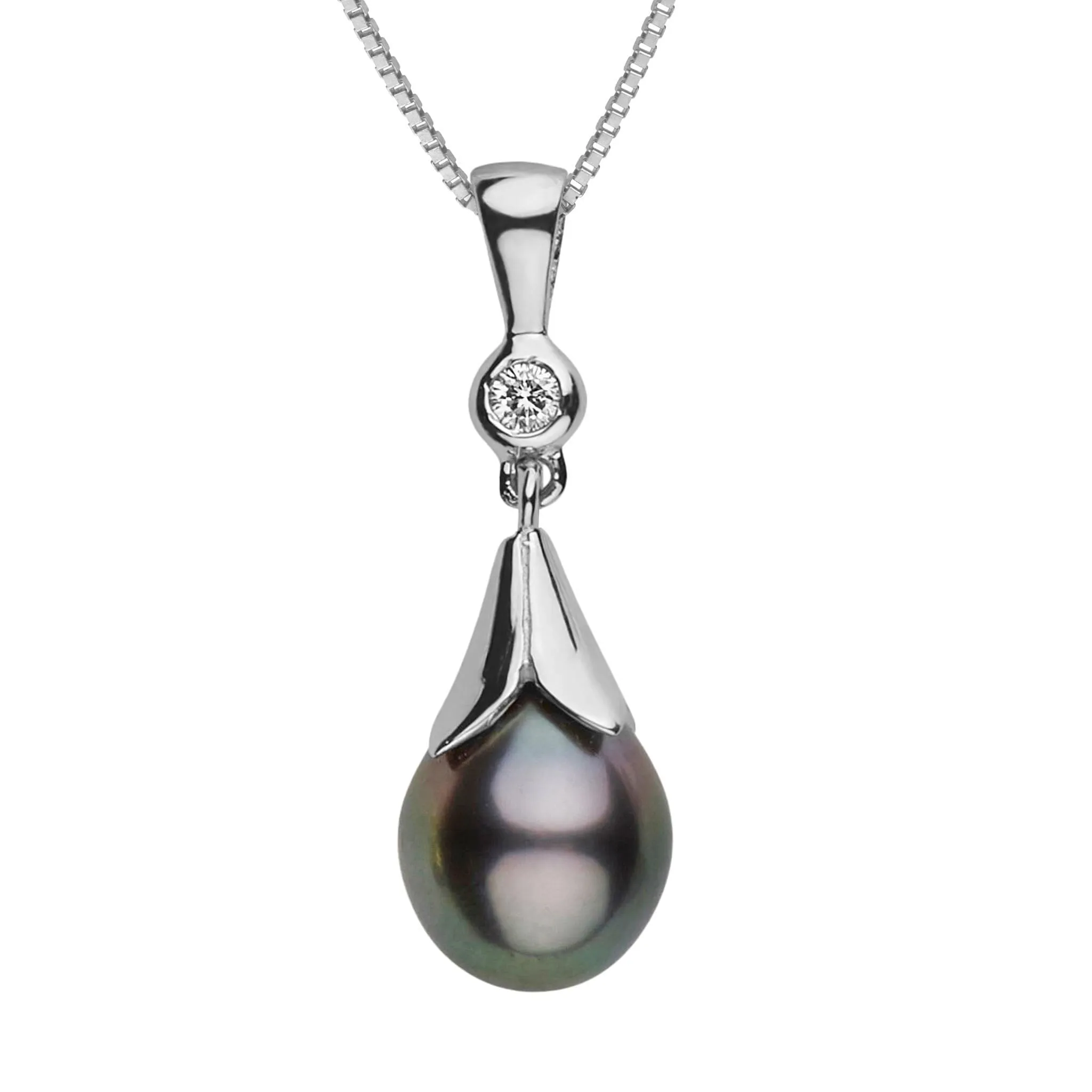 Lilium Collection 9.0-10.0 mm Tahitian Drop Pearl and Diamond Pendant