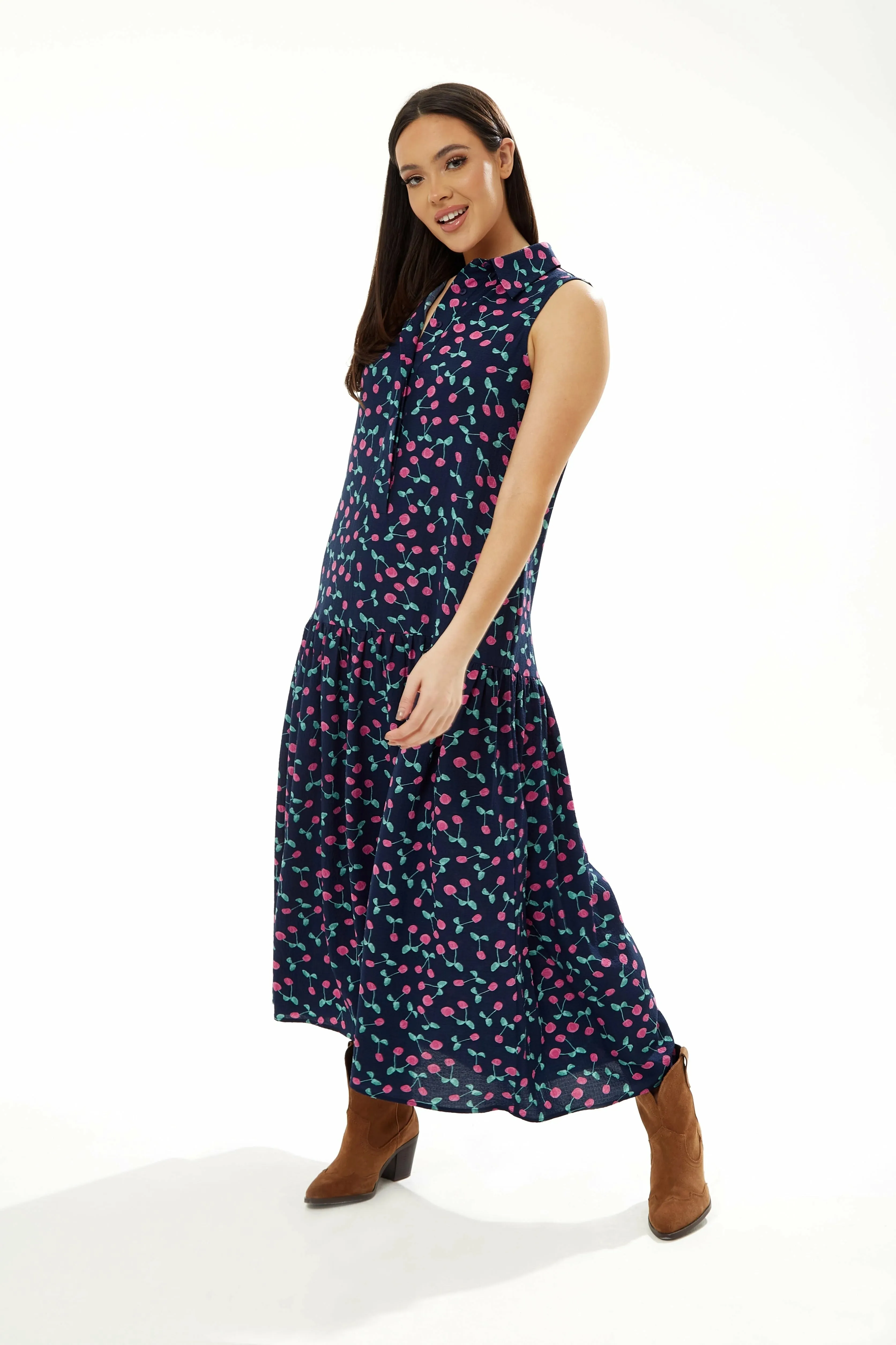 Liquorish Oversized Cherry Print Maxi Dress