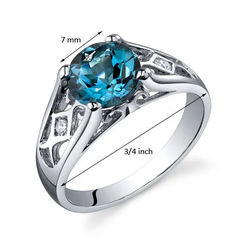 London Blue Topaz Round Cut Sterling Silver Ring Size 6