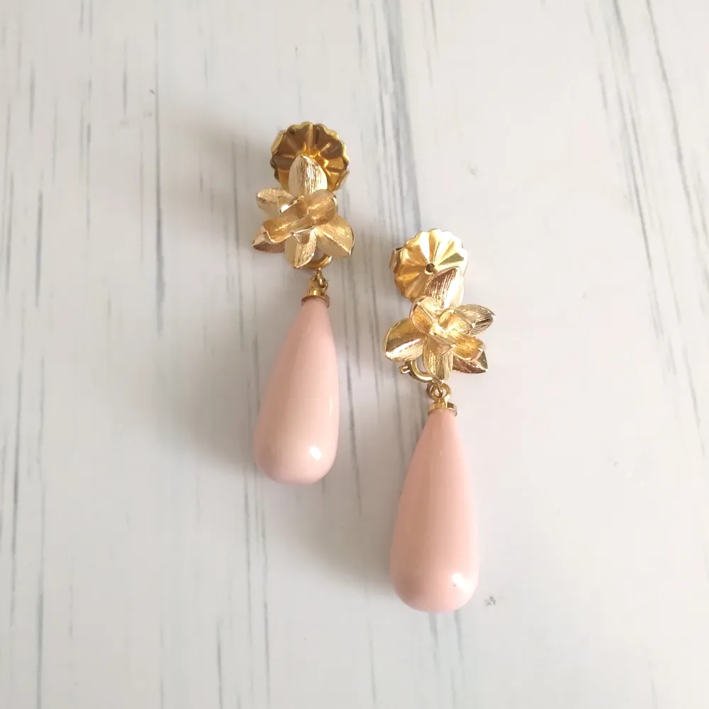 Lotus Bloom Brass Studs with Gem Dangles