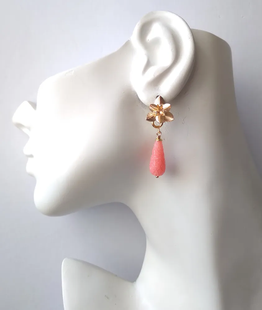 Lotus Bloom Brass Studs with Gem Dangles