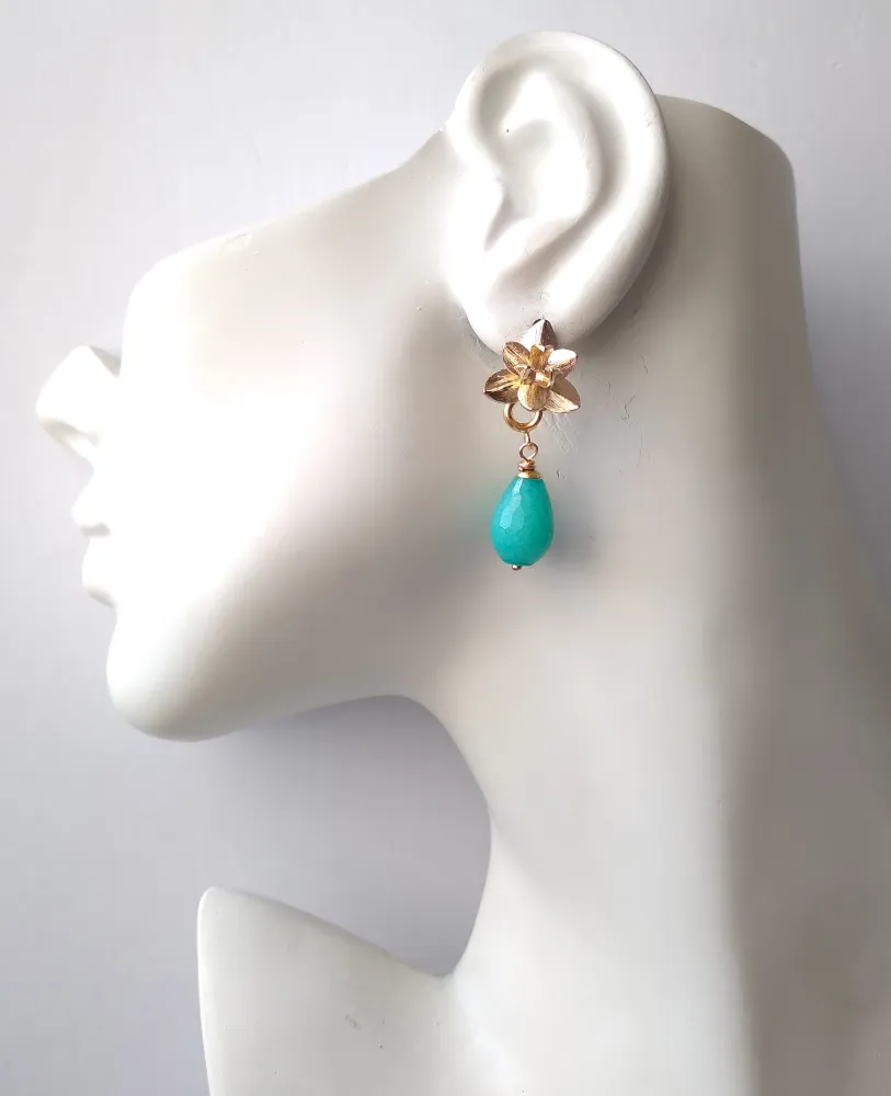 Lotus Bloom Brass Studs with Gem Dangles