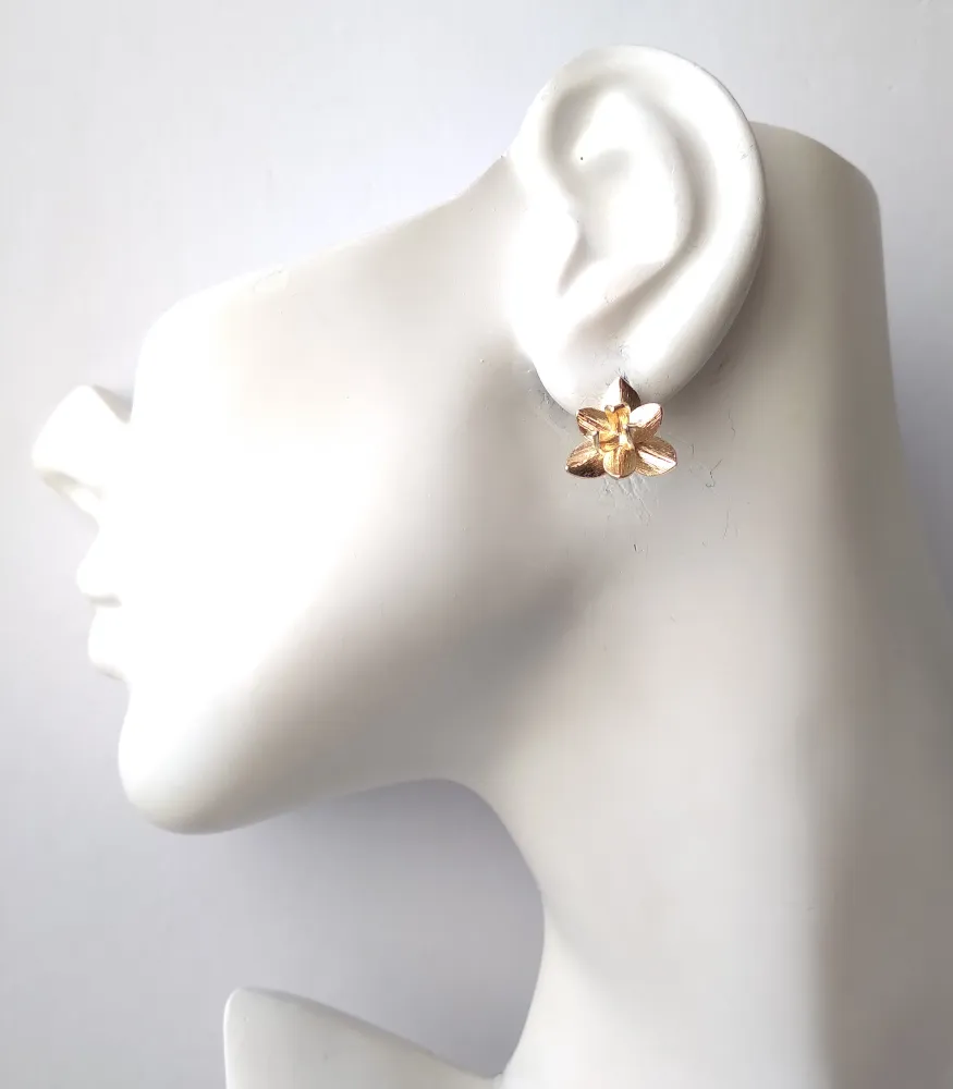 Lotus Bloom Brass Studs with Gem Dangles