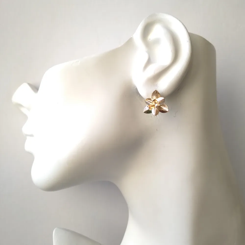 Lotus Bloom Brass Studs with Gem Dangles