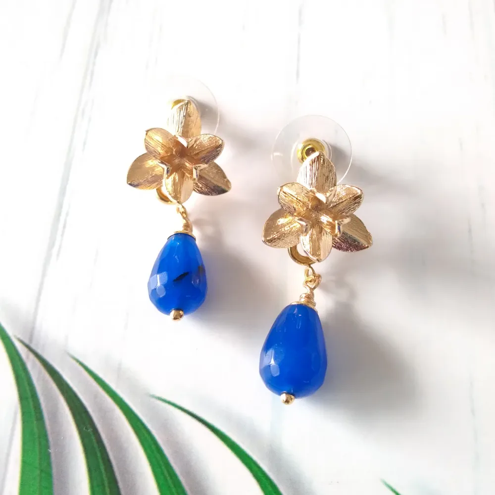 Lotus Bloom Brass Studs with Gem Dangles