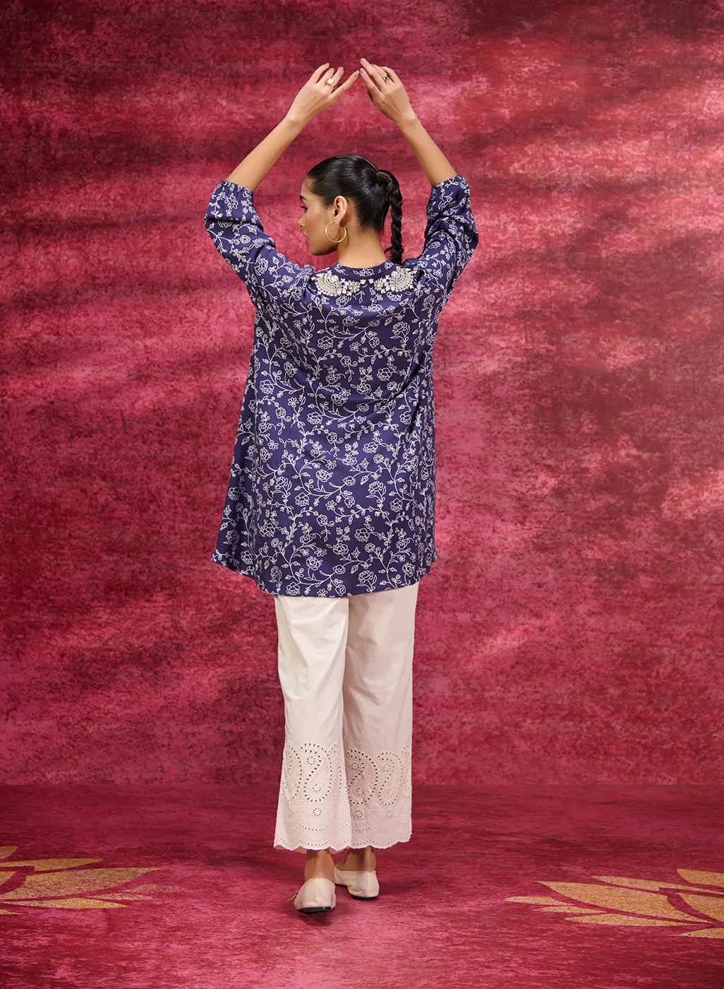 Luna Deep Purple Printed Rayon Long Top for Women