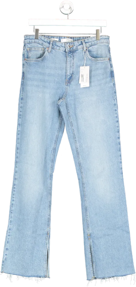 MANGO Blue Medium-rise Straight Jeans With Slits BNWT UK 14