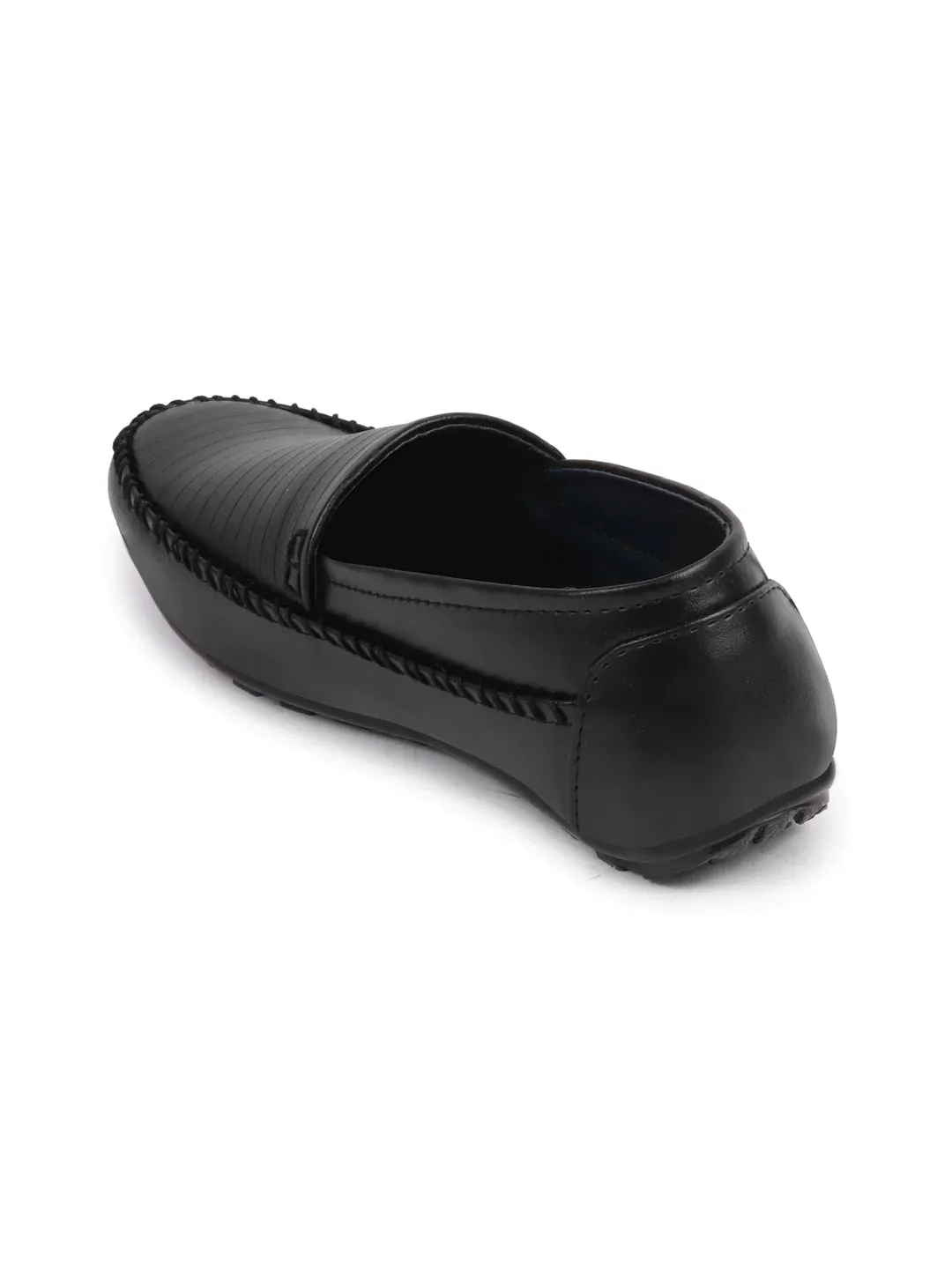 Men Black Side Stitched Broad Feet Ethnic Slip On Shoes