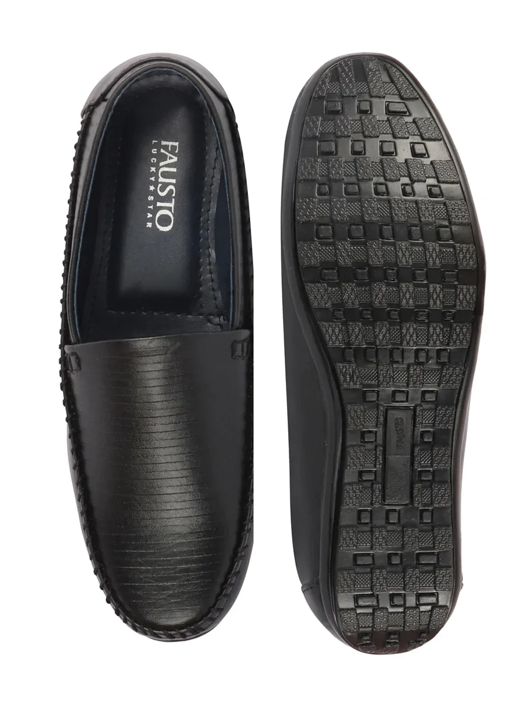 Men Black Side Stitched Broad Feet Ethnic Slip On Shoes