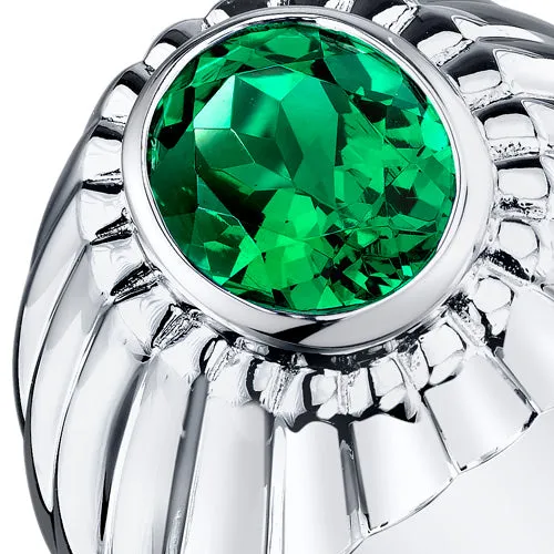 Mens Emerald Bezel Sterling Silver Ring 3.75 Carats Size 10