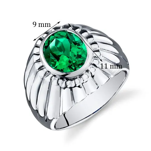 Mens Emerald Bezel Sterling Silver Ring 3.75 Carats Size 10