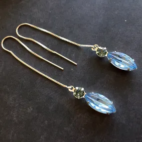 Modern Vintage Swarovski Crystal Threader Earrings, Tanzanite Blue