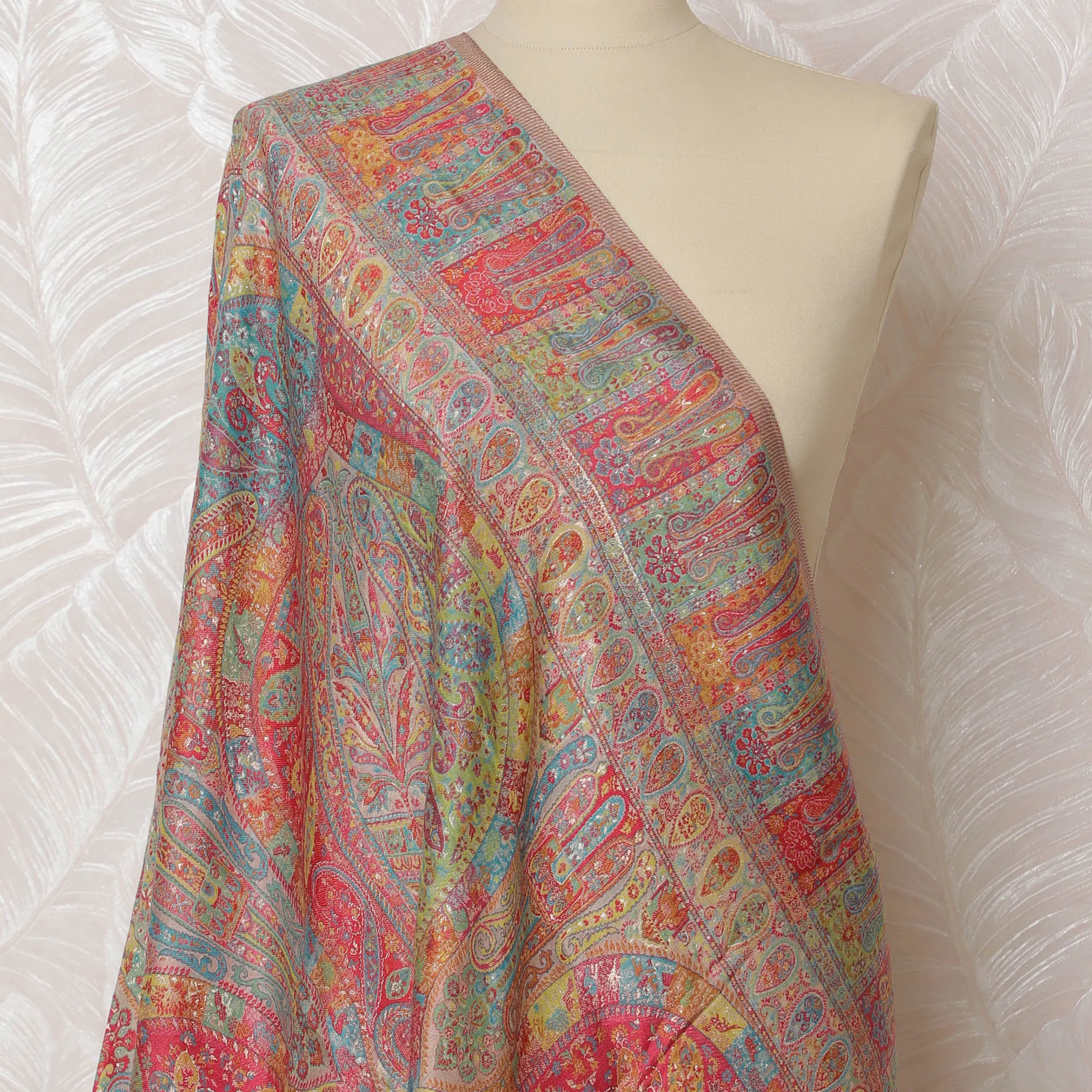 Multicolor Silk Jacquard Dupatta with Intricate Paisley Design – 235 X 95 Cms, India-D20311