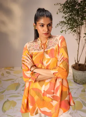 Naina Multicolour Yellow Printed Top for Women