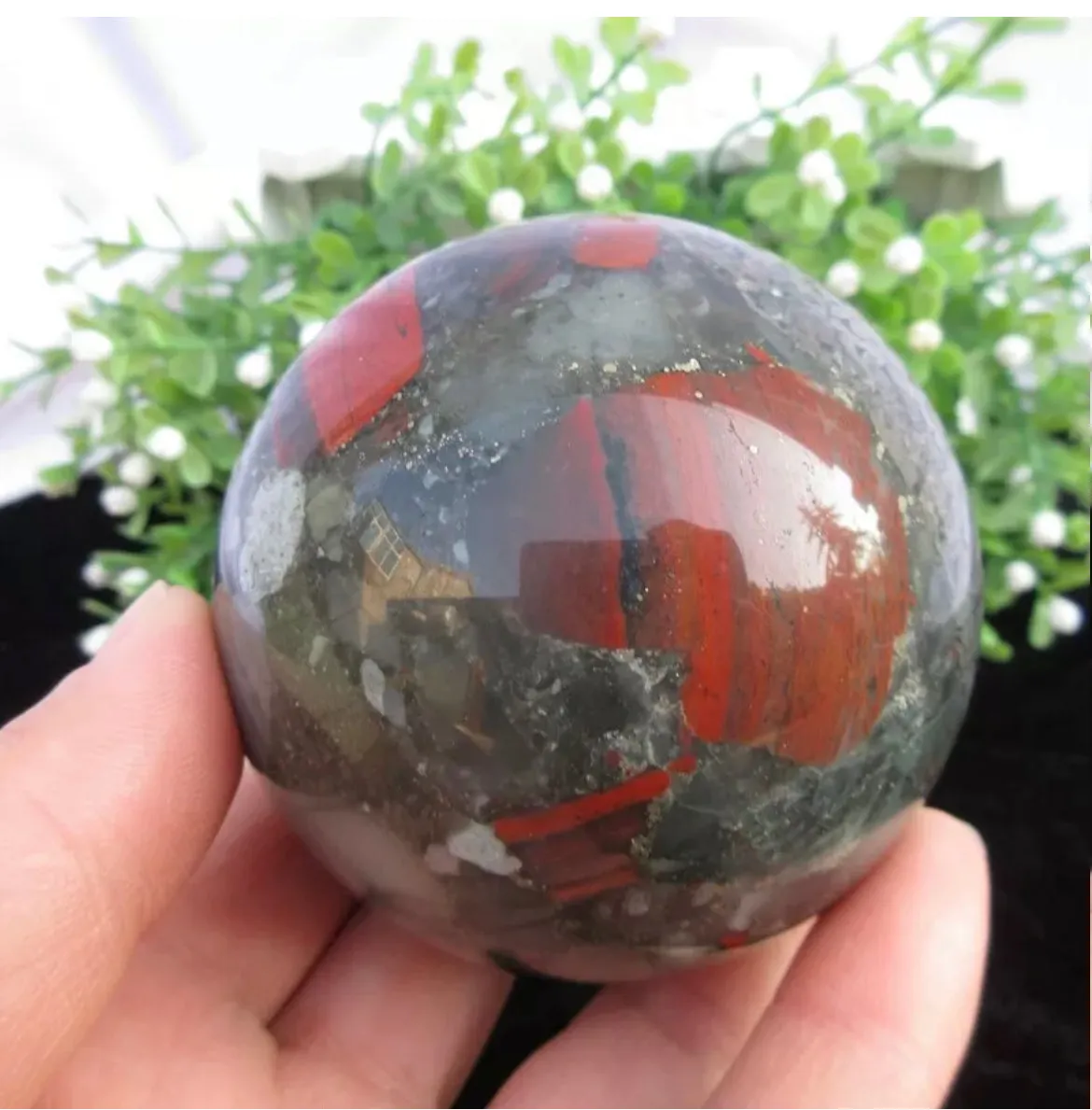 Natural African Bloodstone sphere semiprecious crystal gemstone