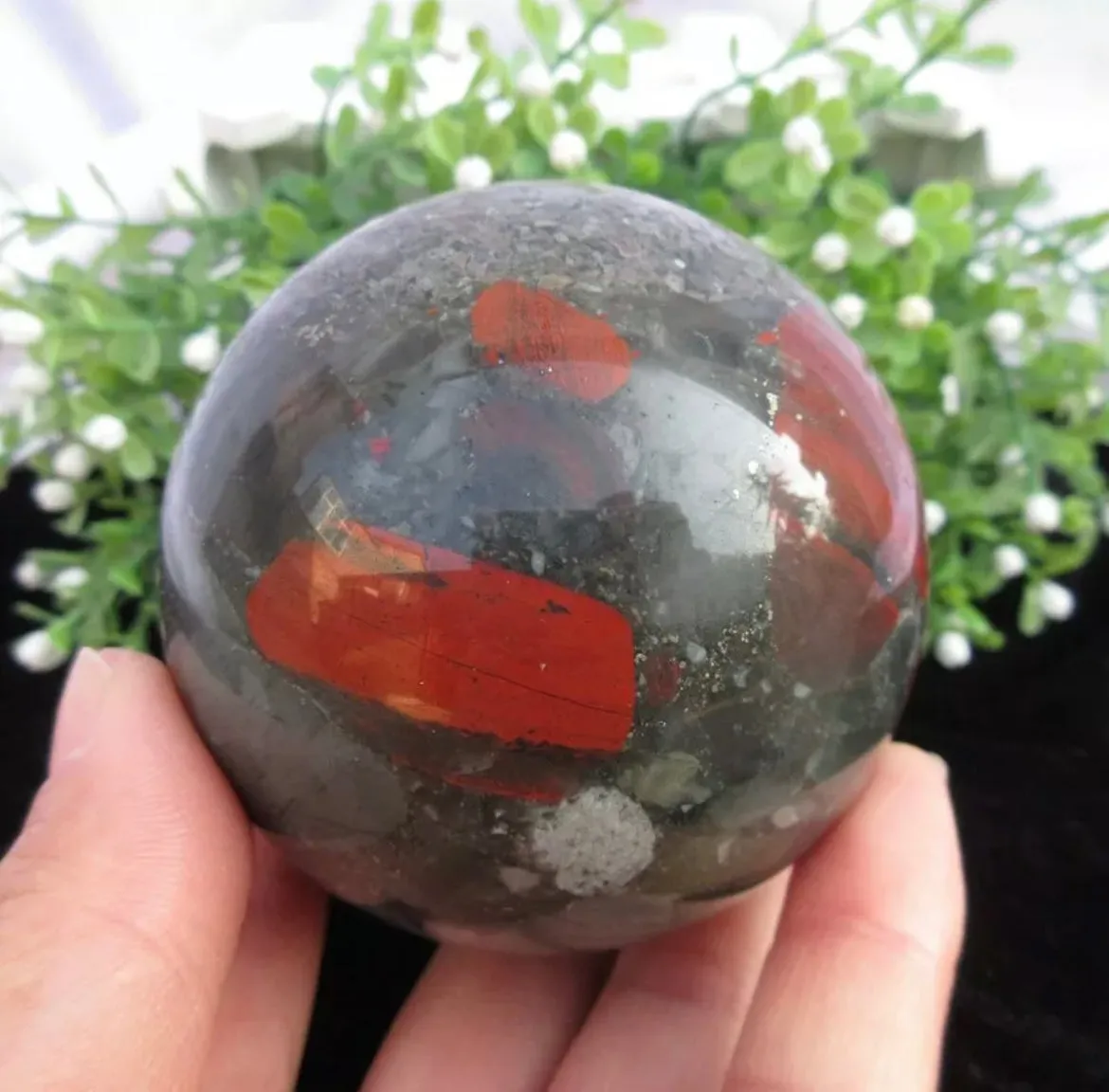 Natural African Bloodstone sphere semiprecious crystal gemstone