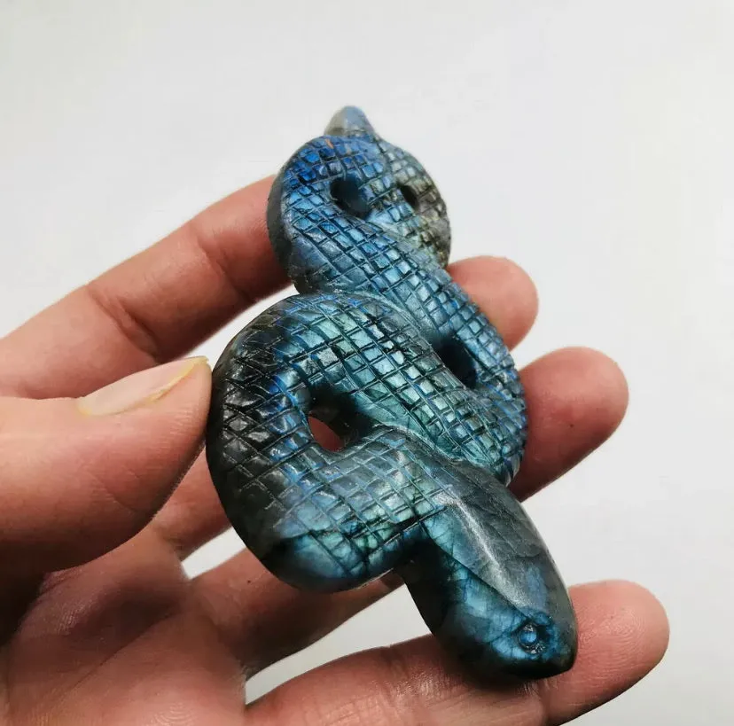 Natural labradorite gemstone crystal hand-carved snake 75g