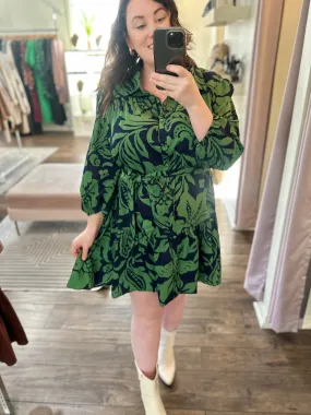 Navy and Green Floral Dress