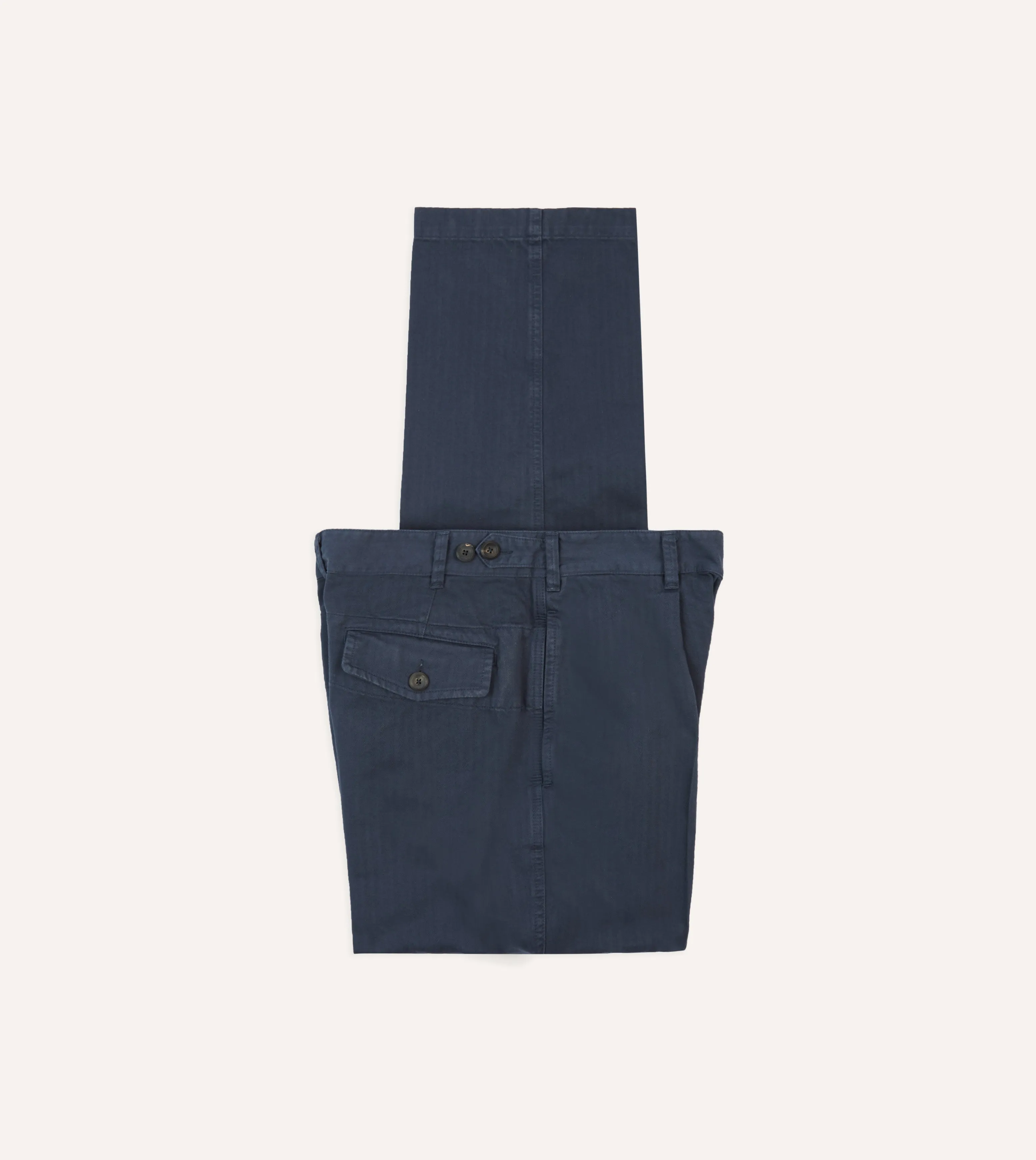 Navy Herringbone Cotton Games Trousers