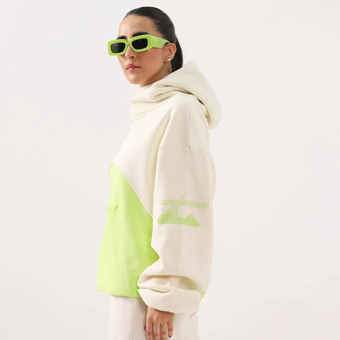 Neon Oversized Boxy Funnel Spliced Hoodie