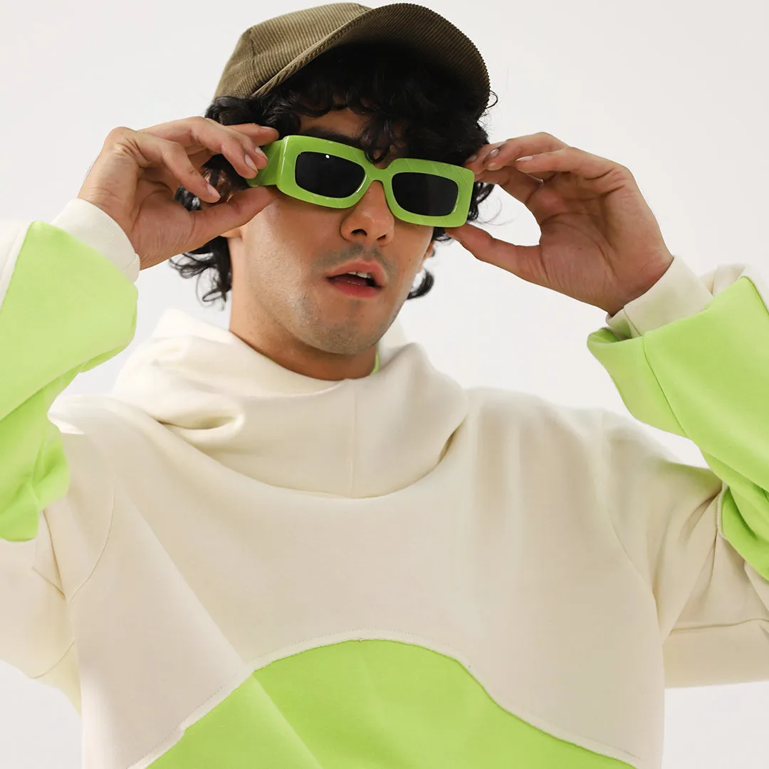 Neon Oversized Boxy Funnel Spliced Hoodie