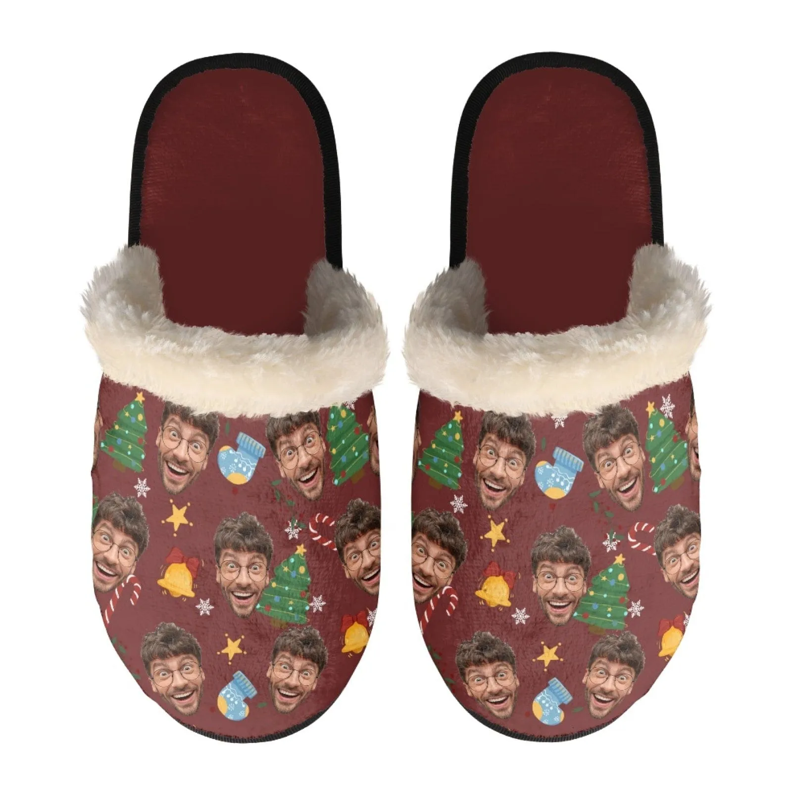 New Product Discounts-Custom Face Christmas Fuzzy Slippers for Women and Men Personalized Photo Non-Slip Slippers Indoor Warm House Shoes