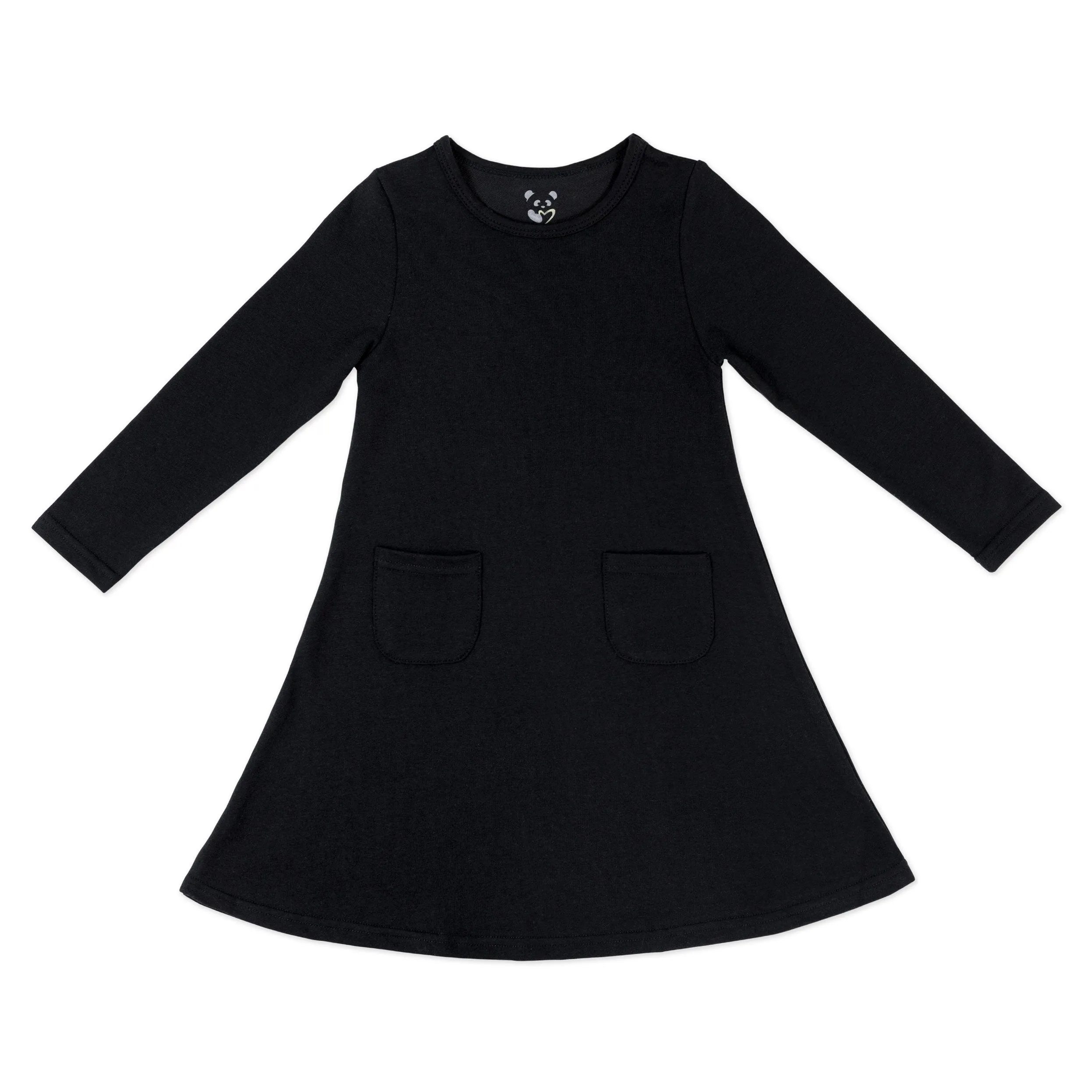 Obsidian Black Bamboo Terry Daywear Girls' Long Sleeve Dress