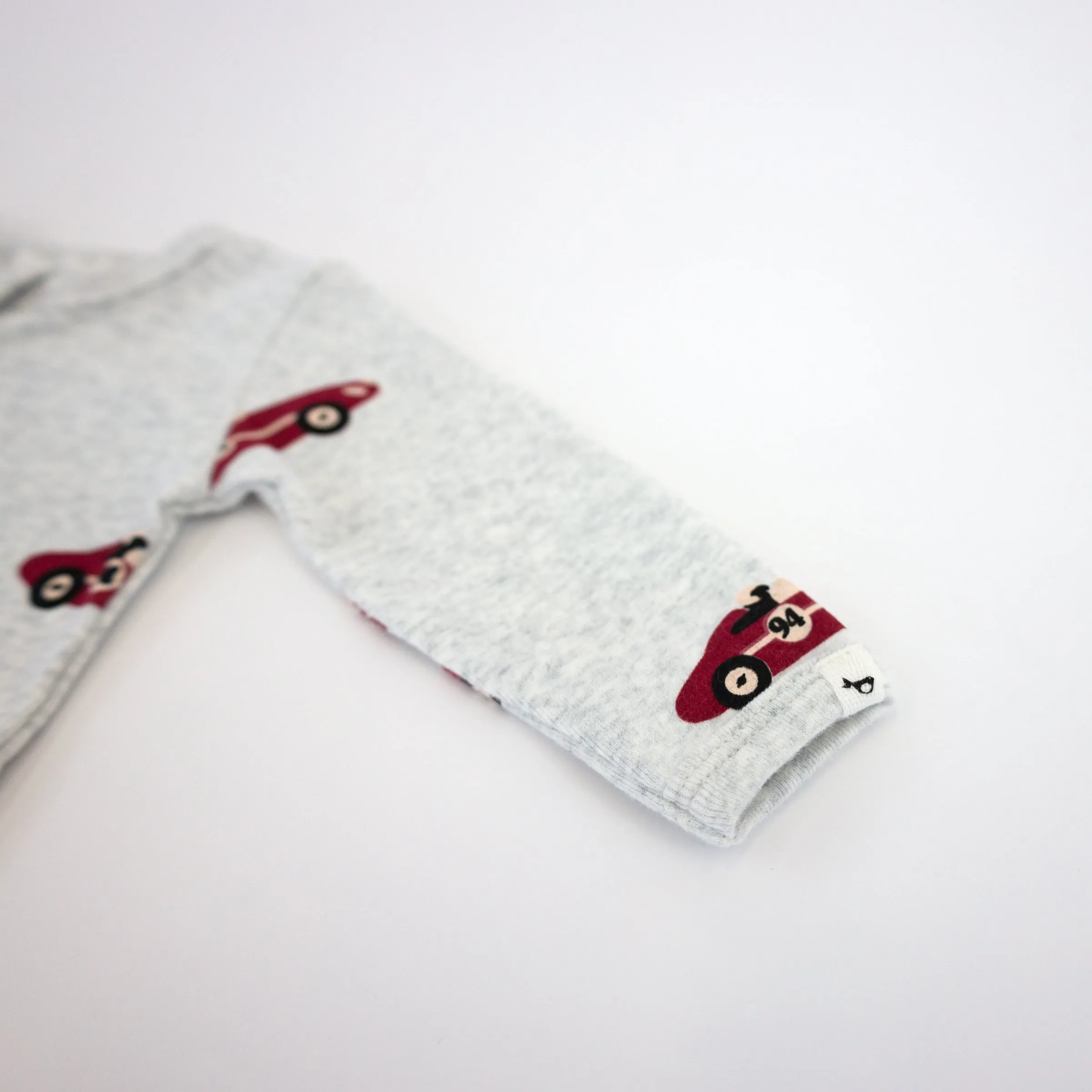 oh baby! Cotton Baby Rib Zipper Footie - Racecar Print - Heather Gray