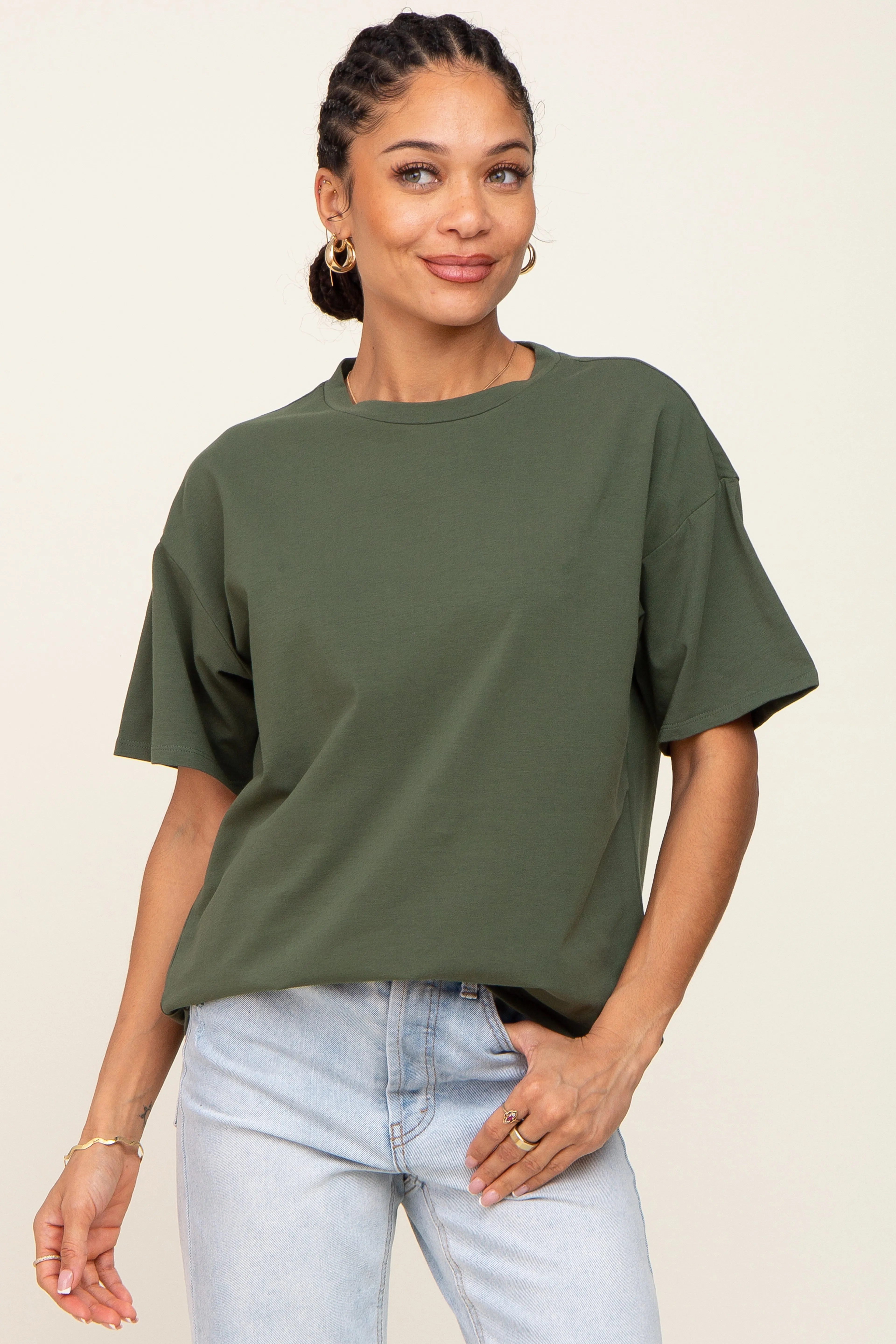 Olive Oversized Basic Maternity Tee