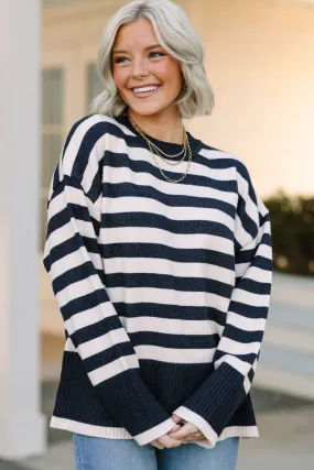 On The Way Up Navy Blue Striped Sweater