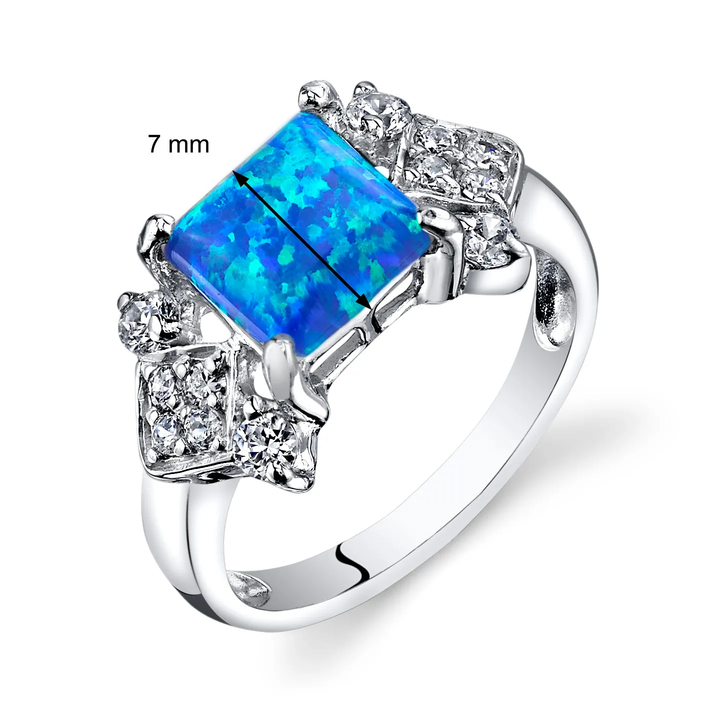 Opal Princess Cut Sterling Silver Ring Size 8