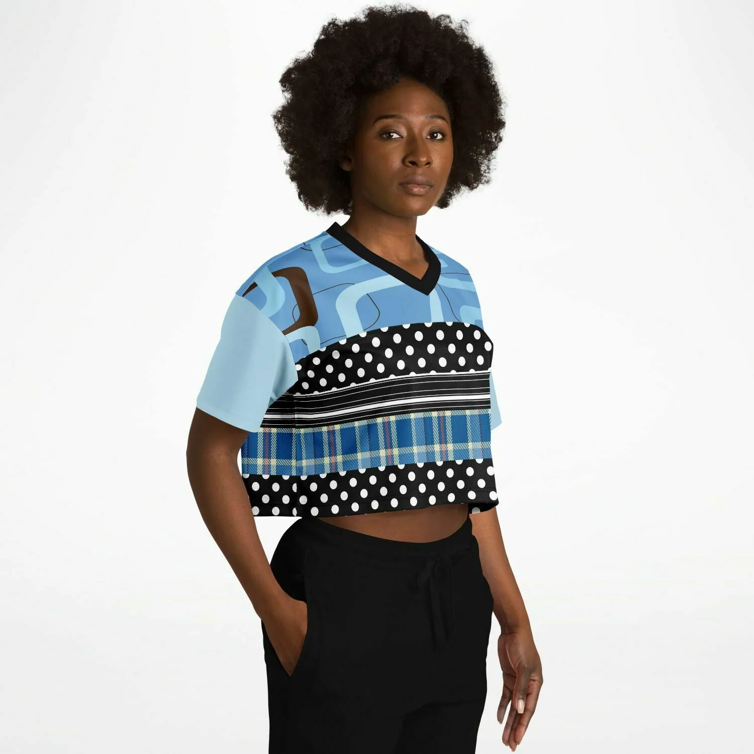 Pacific Palisades Blue Patchwork Crop Jersey