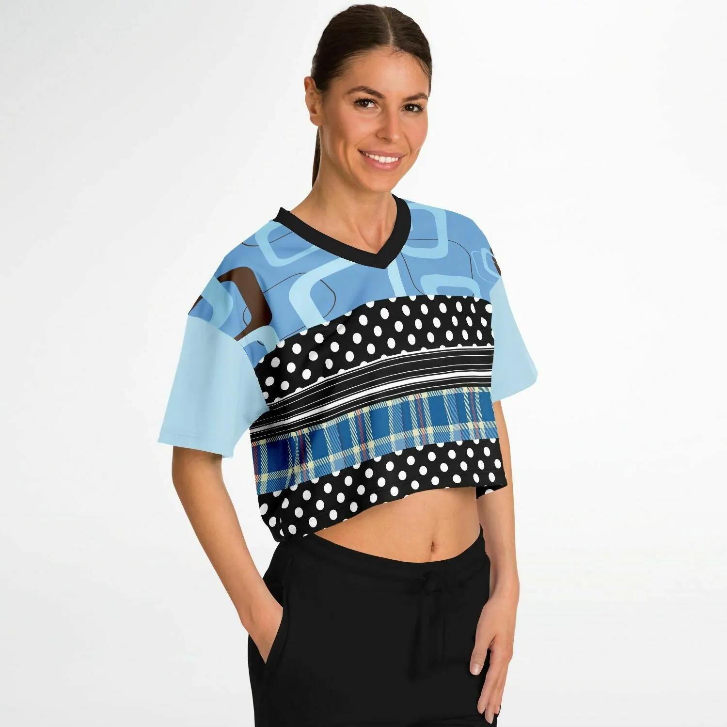 Pacific Palisades Blue Patchwork Crop Jersey